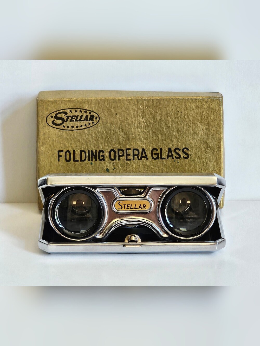 Vintage Japan Stellar Sport Pocket Folding Binoculars Opera Glasses 2.5" W/ Box